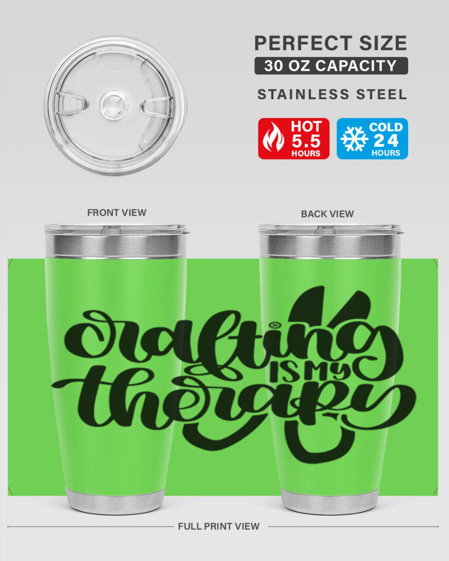Crafting Is My Therapy 33# Tumbler in stainless steel with a vibrant design, perfect for hot and cold beverages.