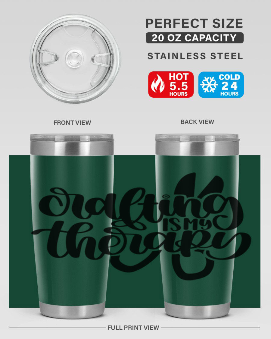 Crafting Is My Therapy 33# Tumbler in stainless steel with a vibrant design, perfect for hot and cold beverages.