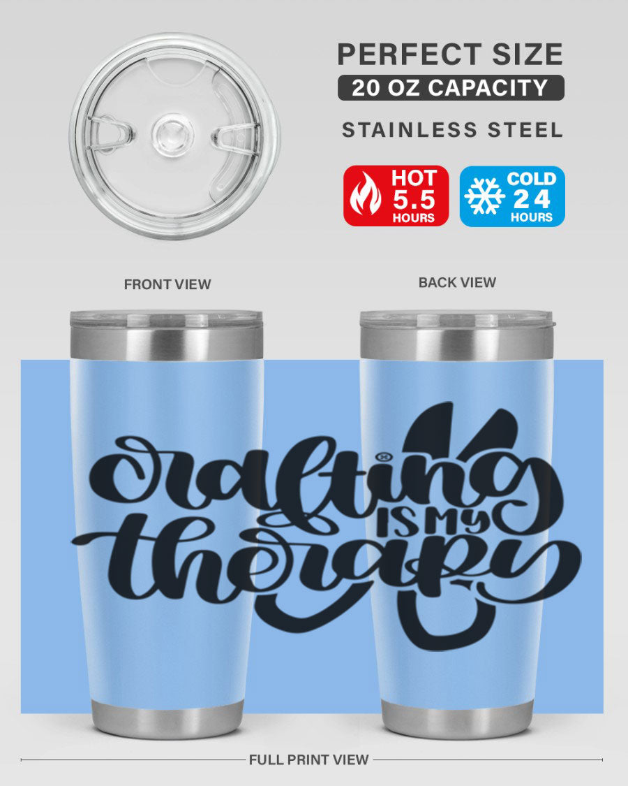 Crafting Is My Therapy 33# Tumbler in stainless steel with a vibrant design, perfect for hot and cold beverages.