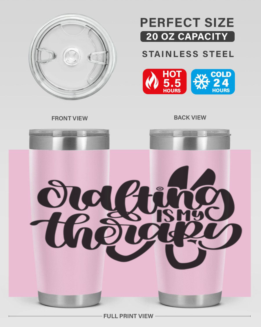 Crafting Is My Therapy 33# Tumbler in stainless steel with a vibrant design, perfect for hot and cold beverages.