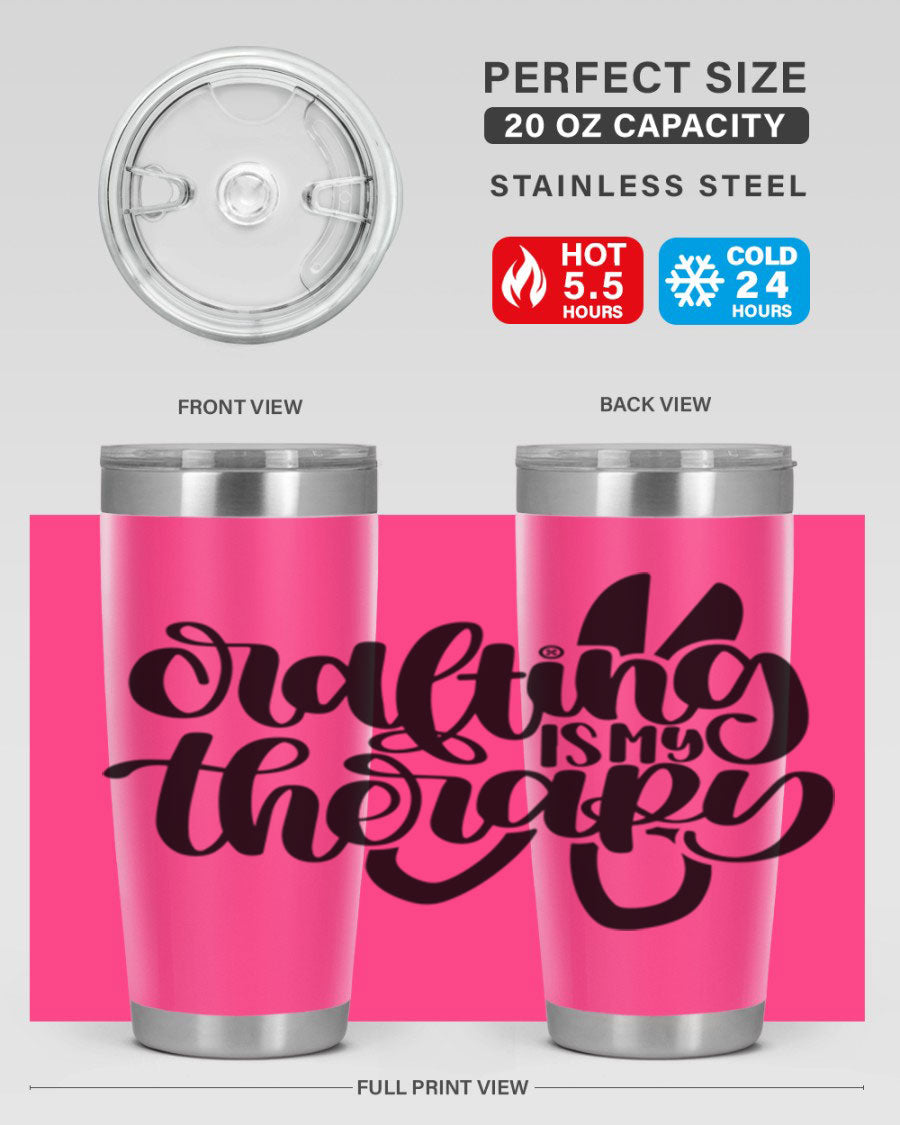 Crafting Is My Therapy 33# Tumbler in stainless steel with a vibrant design, perfect for hot and cold beverages.