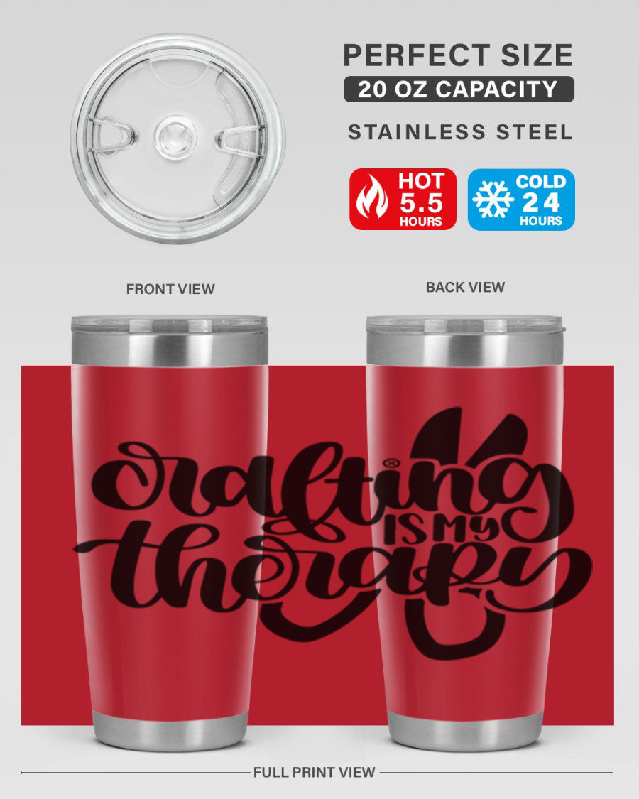 Crafting Is My Therapy 33# Tumbler in stainless steel with a vibrant design, perfect for hot and cold beverages.