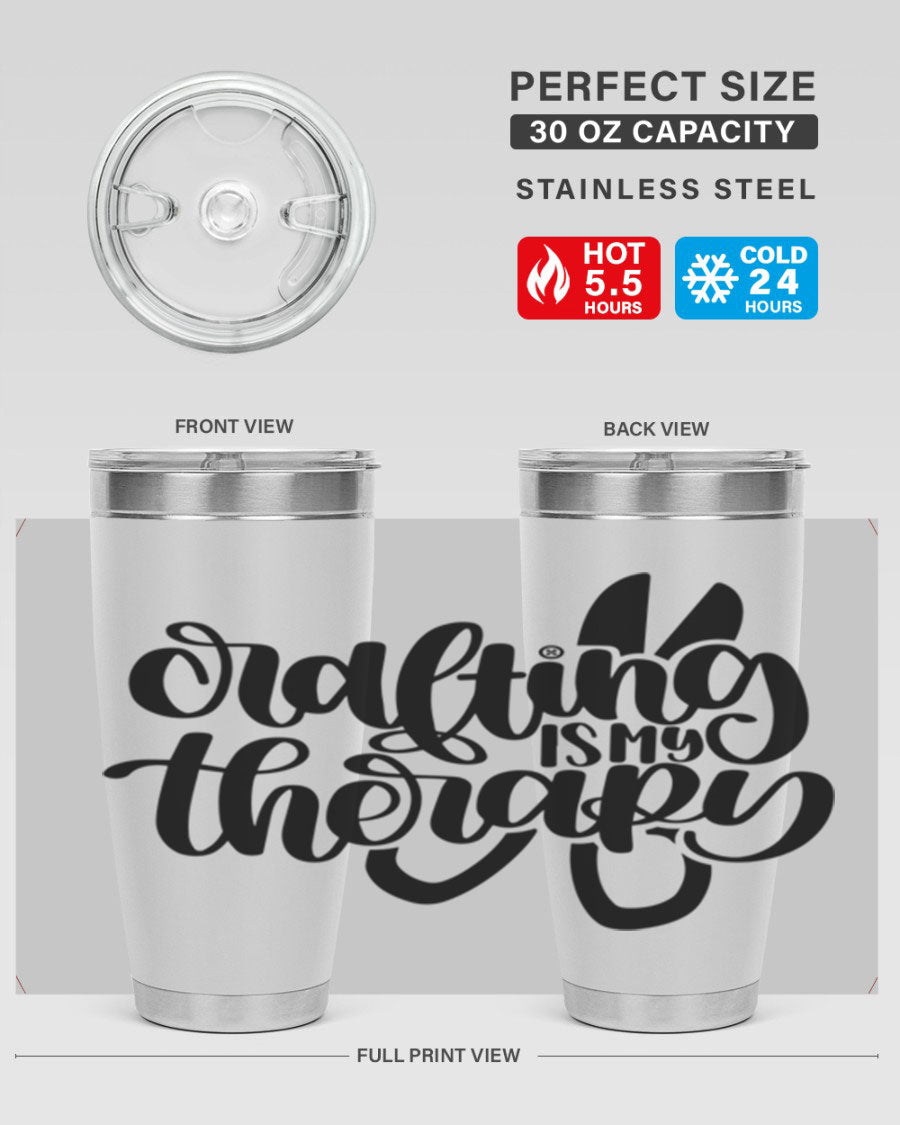 Crafting Is My Therapy 33# Tumbler in stainless steel with a vibrant design, perfect for hot and cold beverages.
