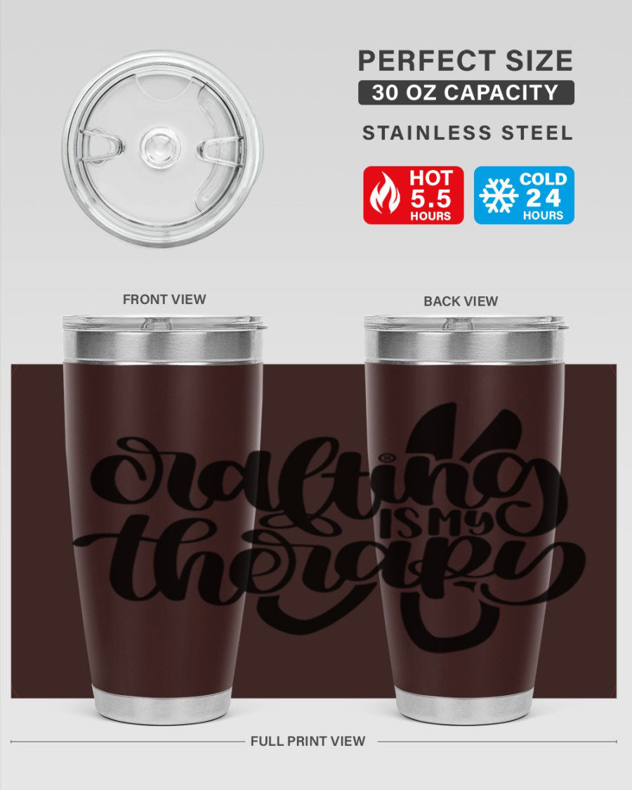 Crafting Is My Therapy 33# Tumbler in stainless steel with a vibrant design, perfect for hot and cold beverages.