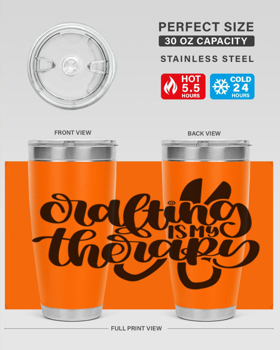 Crafting Is My Therapy 33# Tumbler in stainless steel with a vibrant design, perfect for hot and cold beverages.