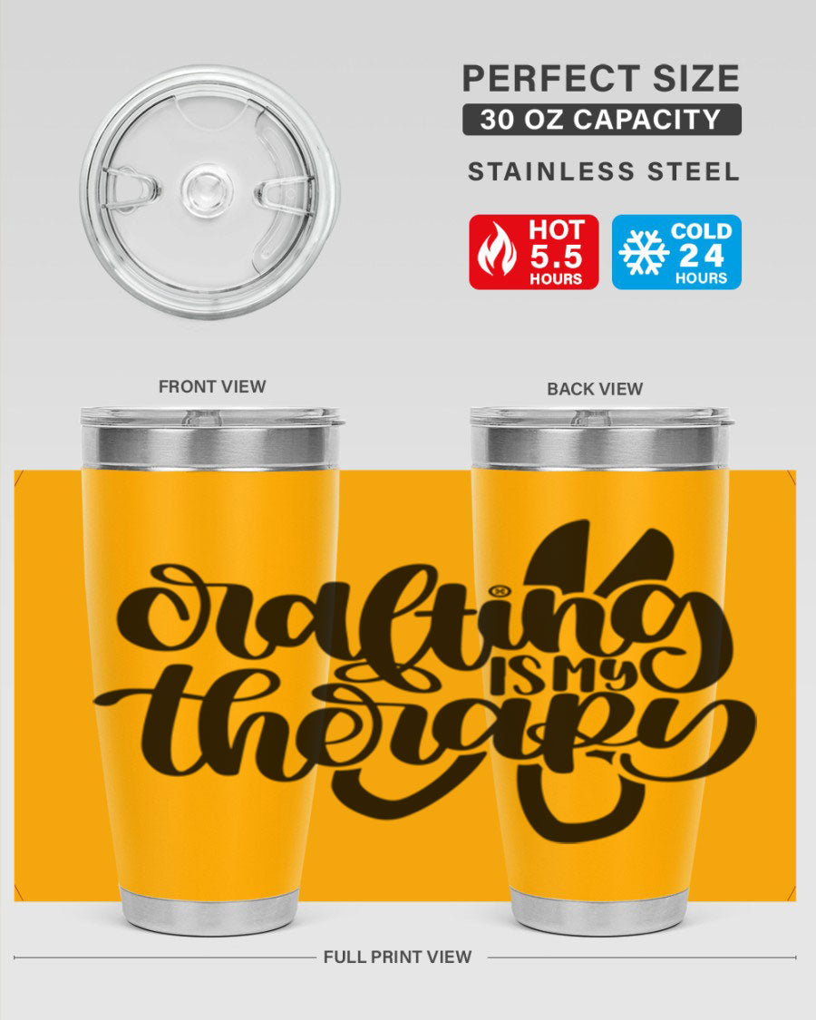 Crafting Is My Therapy 33# Tumbler in stainless steel with a vibrant design, perfect for hot and cold beverages.