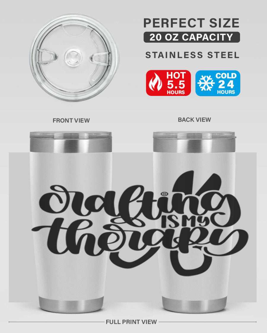 Crafting Is My Therapy 33# Tumbler in stainless steel with a vibrant design, perfect for hot and cold beverages.