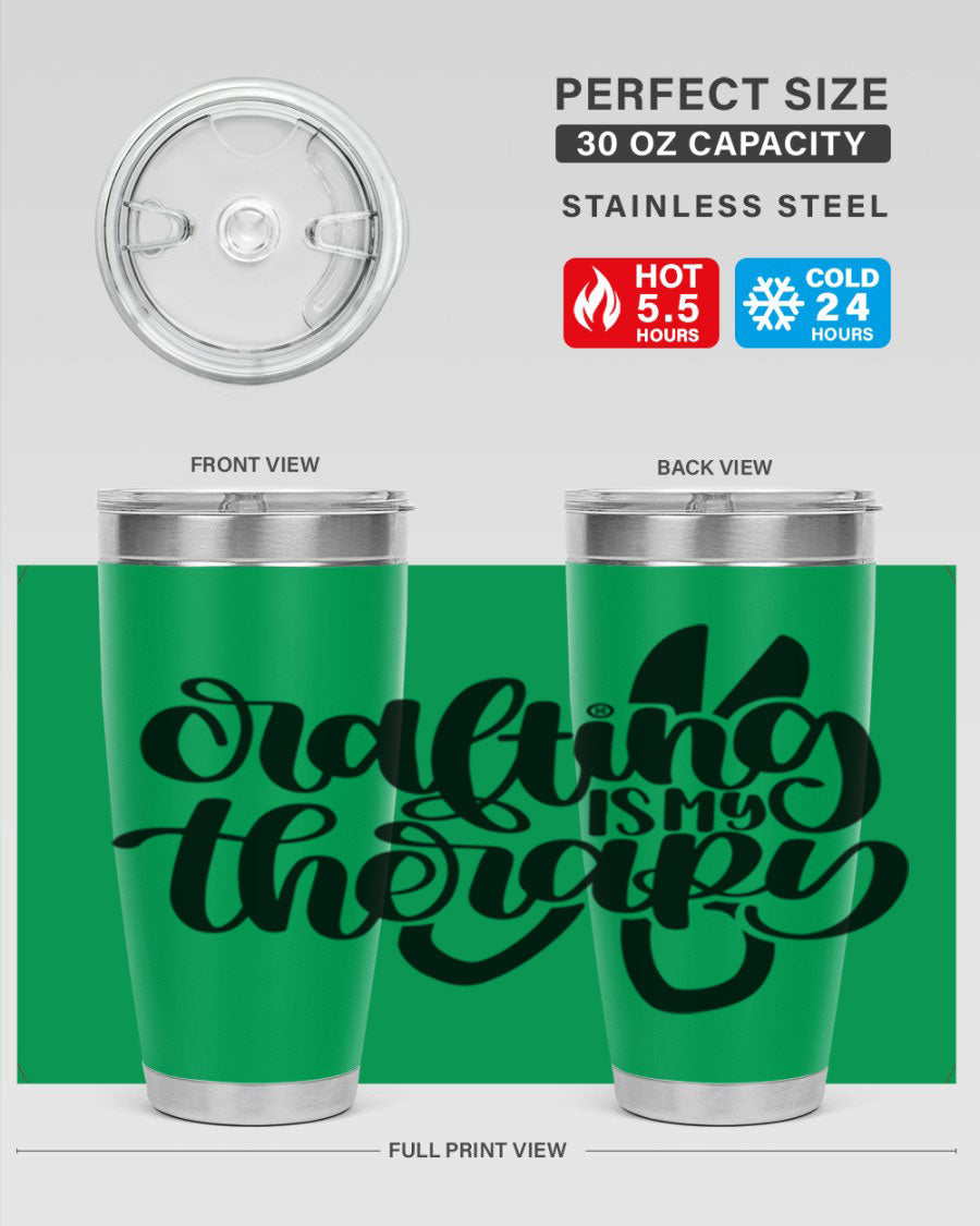 Crafting Is My Therapy 33# Tumbler in stainless steel with a vibrant design, perfect for hot and cold beverages.
