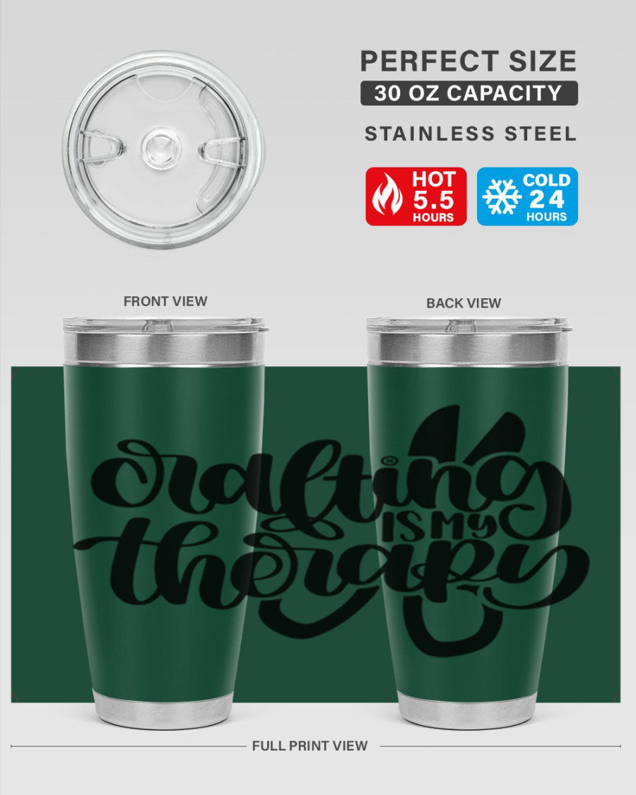 Crafting Is My Therapy 33# Tumbler in stainless steel with a vibrant design, perfect for hot and cold beverages.