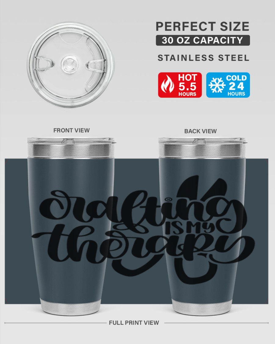 Crafting Is My Therapy 33# Tumbler in stainless steel with a vibrant design, perfect for hot and cold beverages.