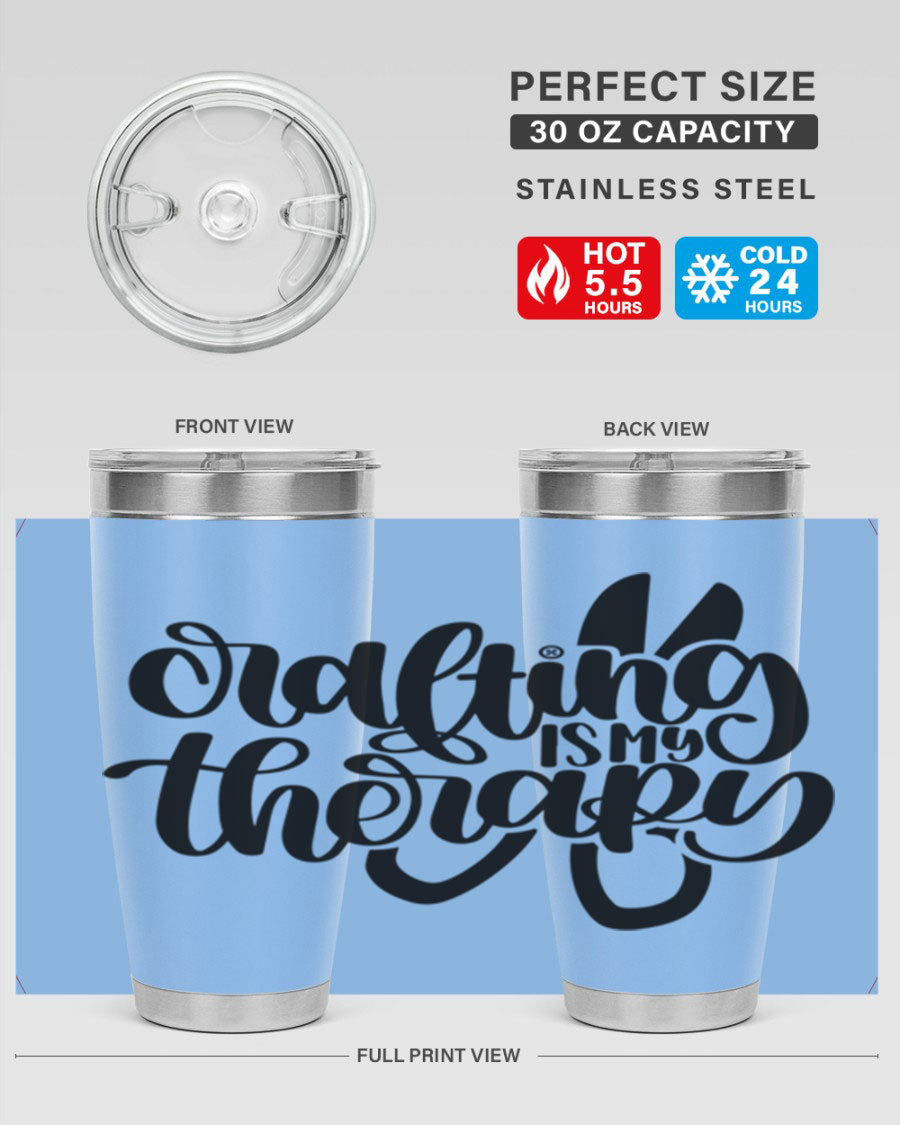 Crafting Is My Therapy 33# Tumbler in stainless steel with a vibrant design, perfect for hot and cold beverages.