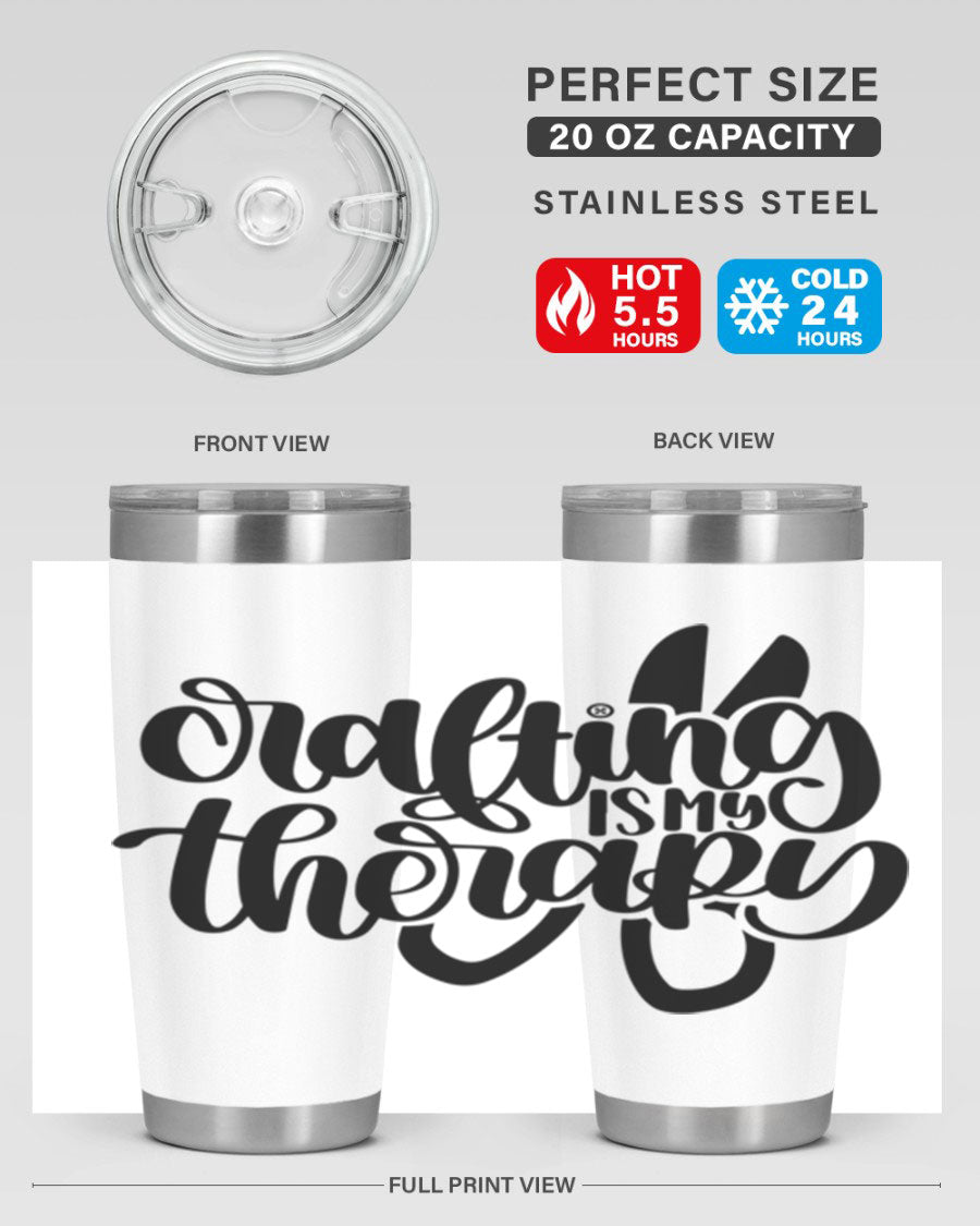 Crafting Is My Therapy 33# Tumbler in stainless steel with a vibrant design, perfect for hot and cold beverages.