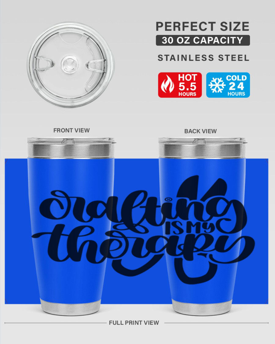Crafting Is My Therapy 33# Tumbler in stainless steel with a vibrant design, perfect for hot and cold beverages.