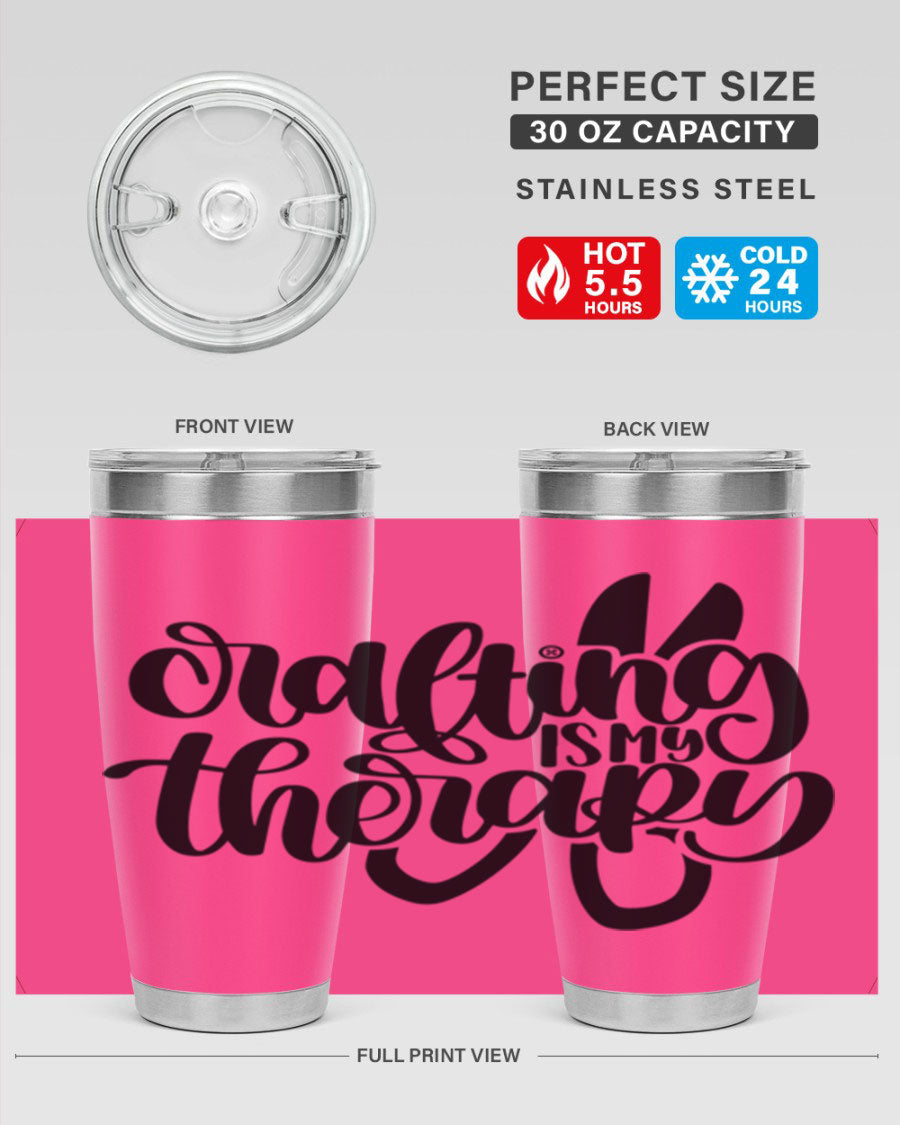 Crafting Is My Therapy 33# Tumbler in stainless steel with a vibrant design, perfect for hot and cold beverages.