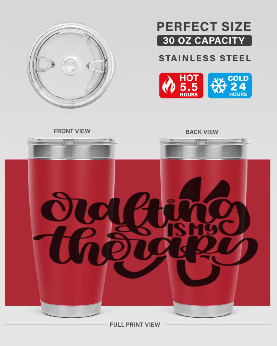 Crafting Is My Therapy 33# Tumbler in stainless steel with a vibrant design, perfect for hot and cold beverages.