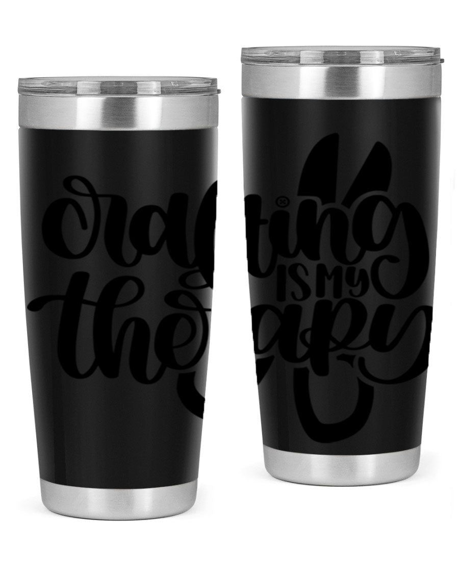 Crafting Is My Therapy 33# Tumbler in stainless steel with a vibrant design, perfect for hot and cold beverages.