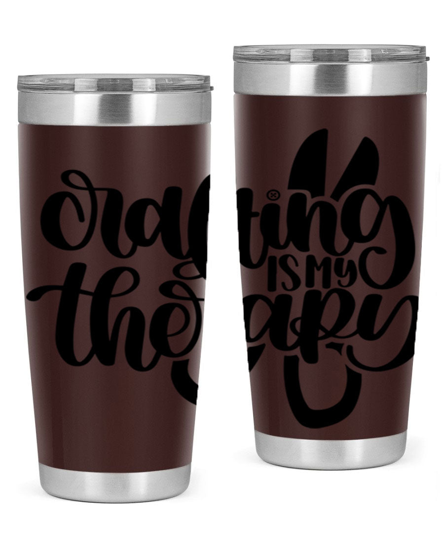 Crafting Is My Therapy 33# Tumbler in stainless steel with a vibrant design, perfect for hot and cold beverages.