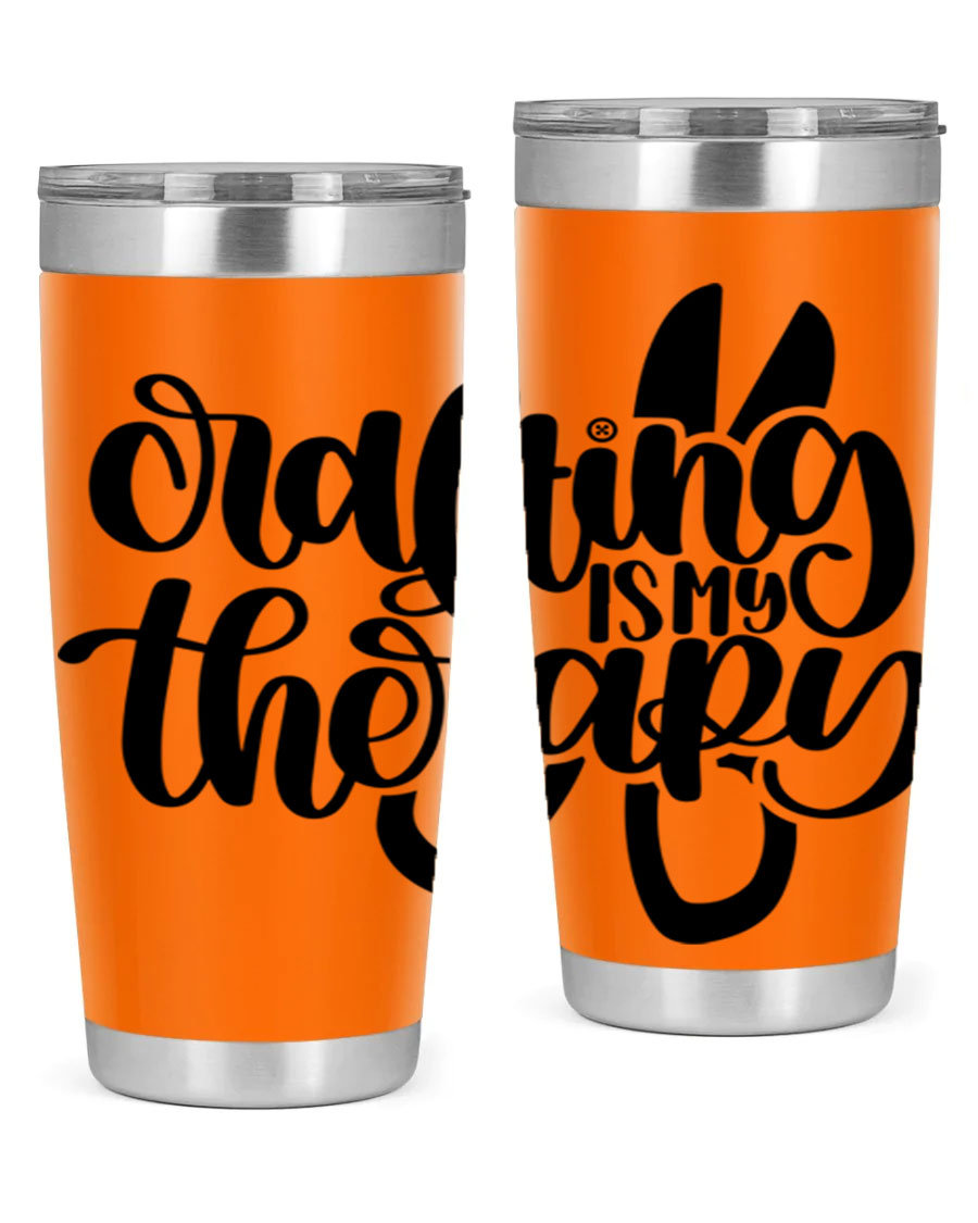 Crafting Is My Therapy 33# Tumbler in stainless steel with a vibrant design, perfect for hot and cold beverages.