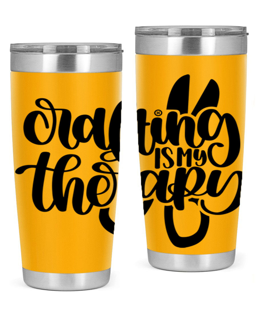Crafting Is My Therapy 33# Tumbler in stainless steel with a vibrant design, perfect for hot and cold beverages.