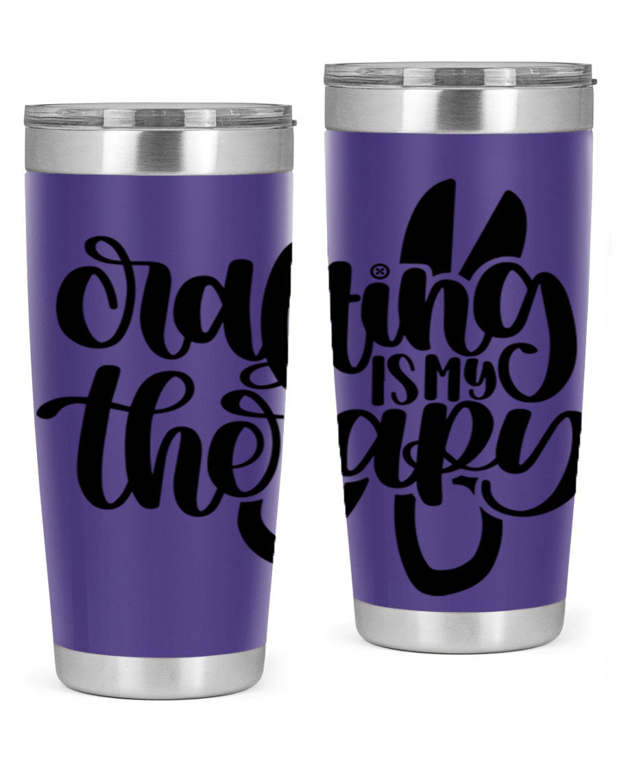 Crafting Is My Therapy 33# Tumbler in stainless steel with a vibrant design, perfect for hot and cold beverages.