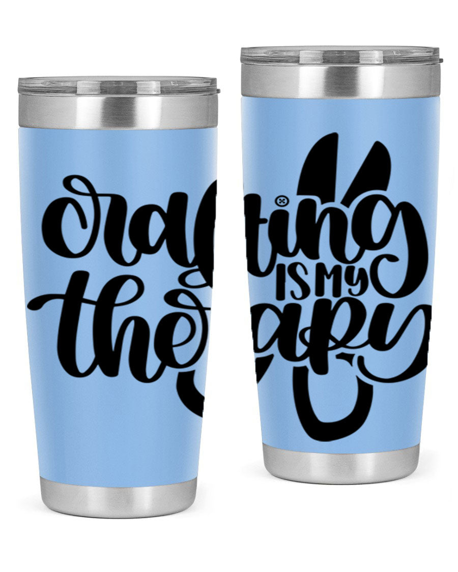 Crafting Is My Therapy 33# Tumbler in stainless steel with a vibrant design, perfect for hot and cold beverages.