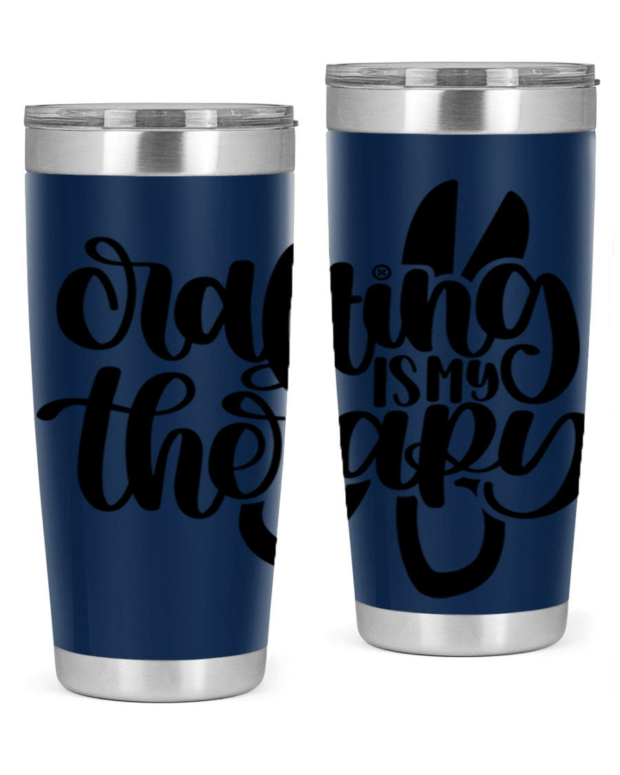 Crafting Is My Therapy 33# Tumbler in stainless steel with a vibrant design, perfect for hot and cold beverages.