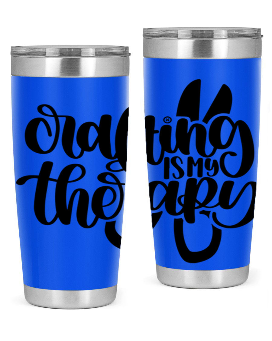 Crafting Is My Therapy 33# Tumbler in stainless steel with a vibrant design, perfect for hot and cold beverages.