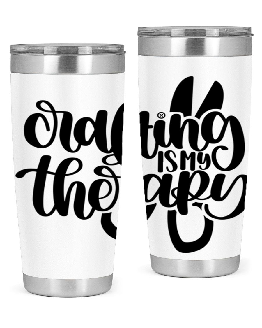 Crafting Is My Therapy 33# Tumbler in stainless steel with a vibrant design, perfect for hot and cold beverages.