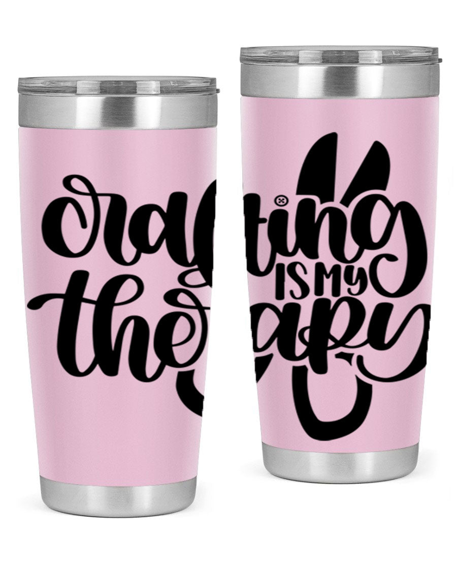 Crafting Is My Therapy 33# Tumbler in stainless steel with a vibrant design, perfect for hot and cold beverages.