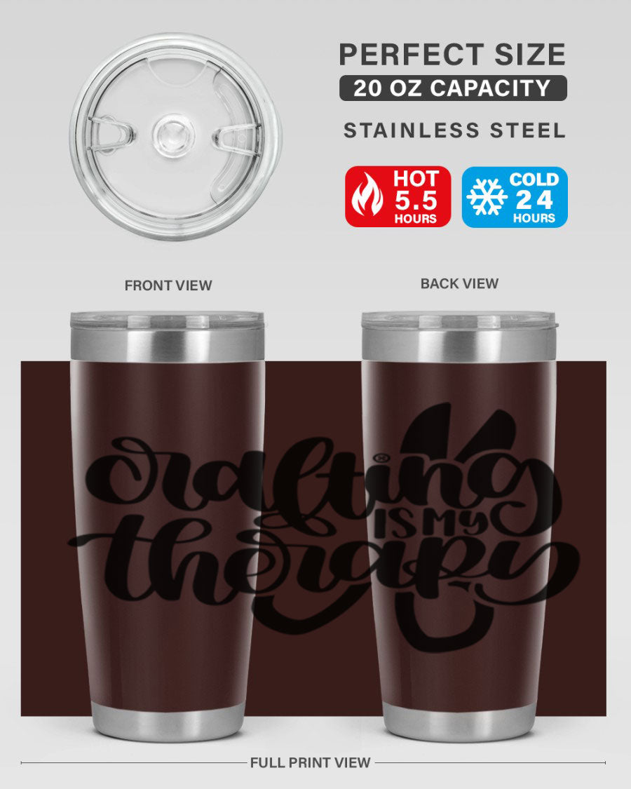 Crafting Is My Therapy 33# Tumbler in stainless steel with a vibrant design, perfect for hot and cold beverages.