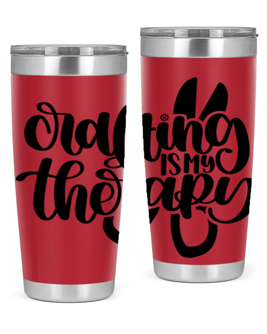 Crafting Is My Therapy 33# Tumbler in stainless steel with a vibrant design, perfect for hot and cold beverages.