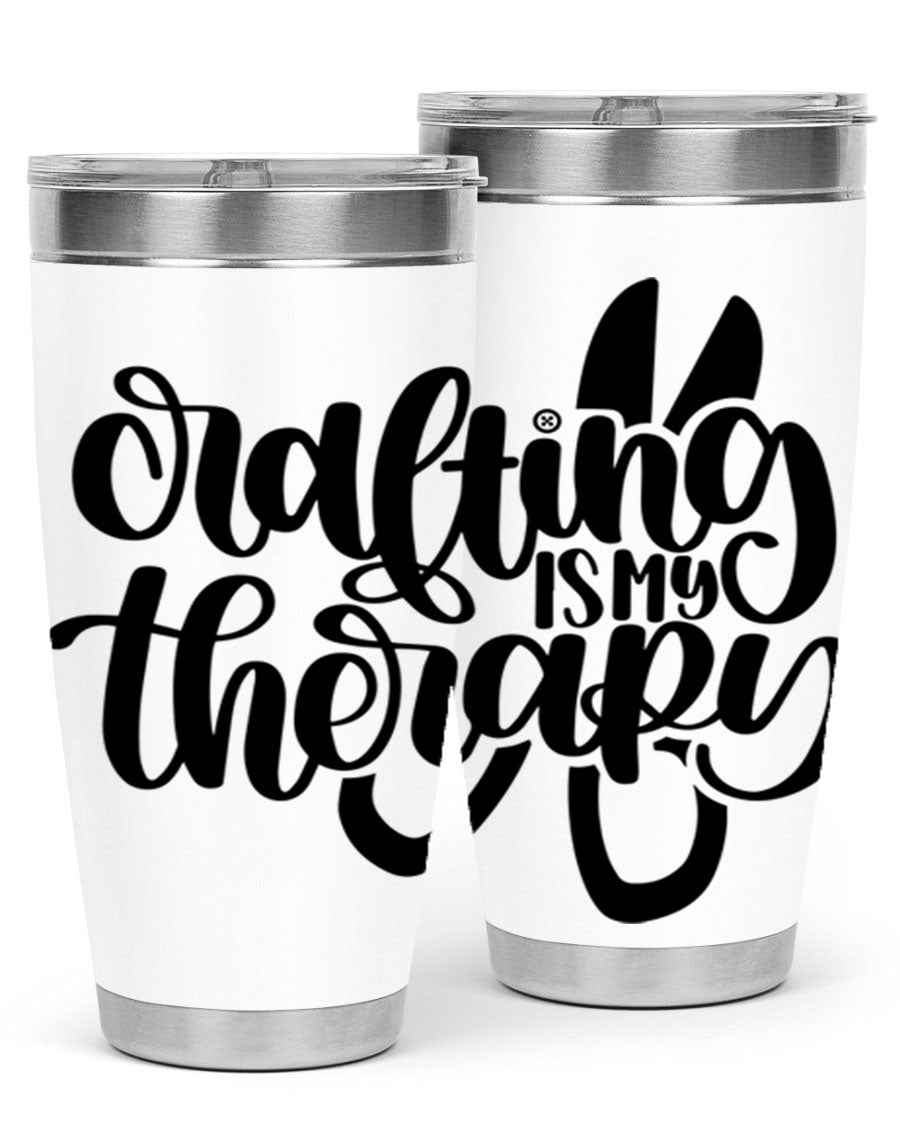 Crafting Is My Therapy 33# Tumbler in stainless steel with a vibrant design, perfect for hot and cold beverages.