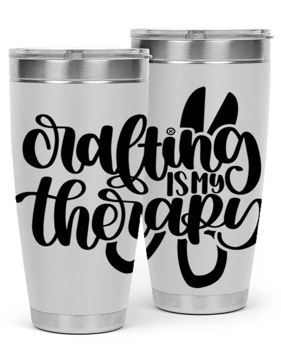 Crafting Is My Therapy 33# Tumbler in stainless steel with a vibrant design, perfect for hot and cold beverages.