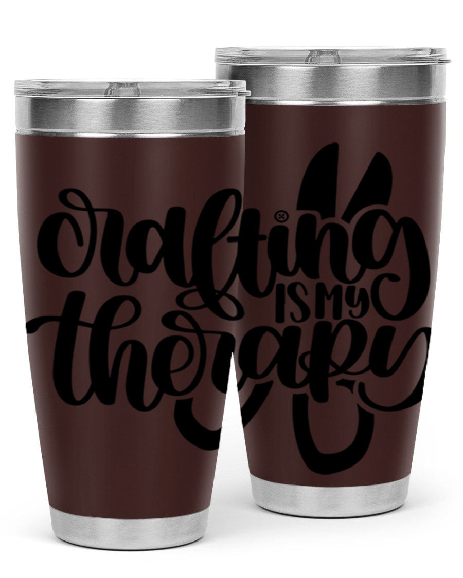 Crafting Is My Therapy 33# Tumbler in stainless steel with a vibrant design, perfect for hot and cold beverages.