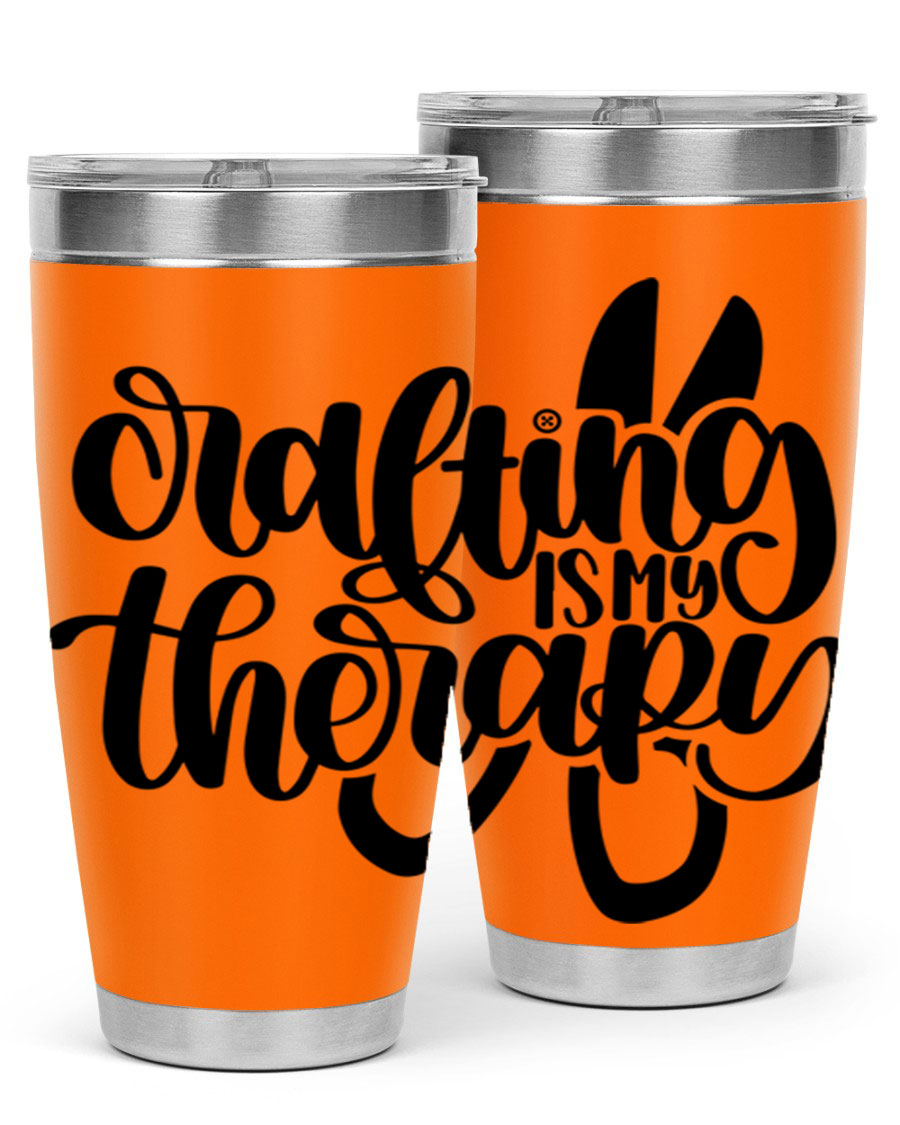 Crafting Is My Therapy 33# Tumbler in stainless steel with a vibrant design, perfect for hot and cold beverages.