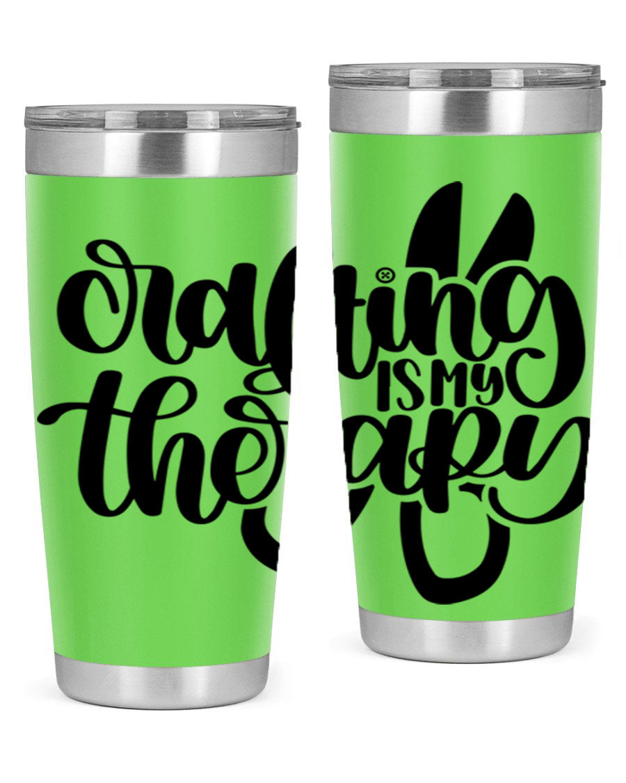 Crafting Is My Therapy 33# Tumbler in stainless steel with a vibrant design, perfect for hot and cold beverages.