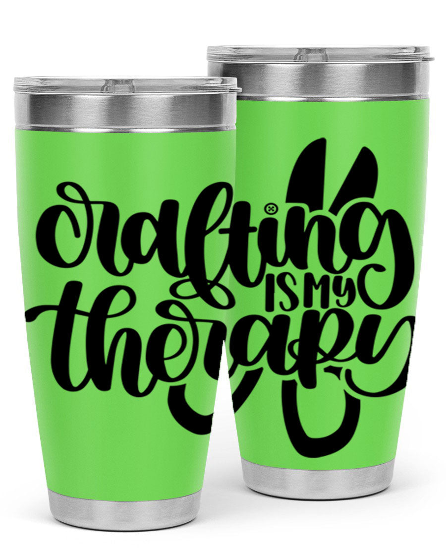 Crafting Is My Therapy 33# Tumbler in stainless steel with a vibrant design, perfect for hot and cold beverages.