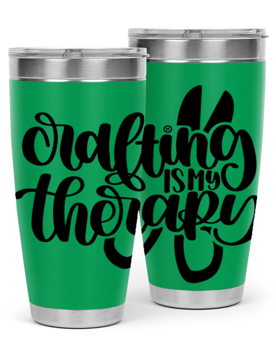 Crafting Is My Therapy 33# Tumbler in stainless steel with a vibrant design, perfect for hot and cold beverages.