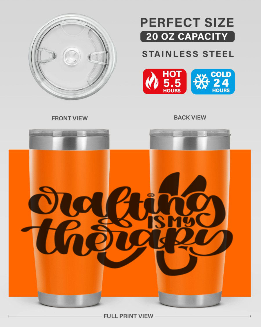 Crafting Is My Therapy 33# Tumbler in stainless steel with a vibrant design, perfect for hot and cold beverages.