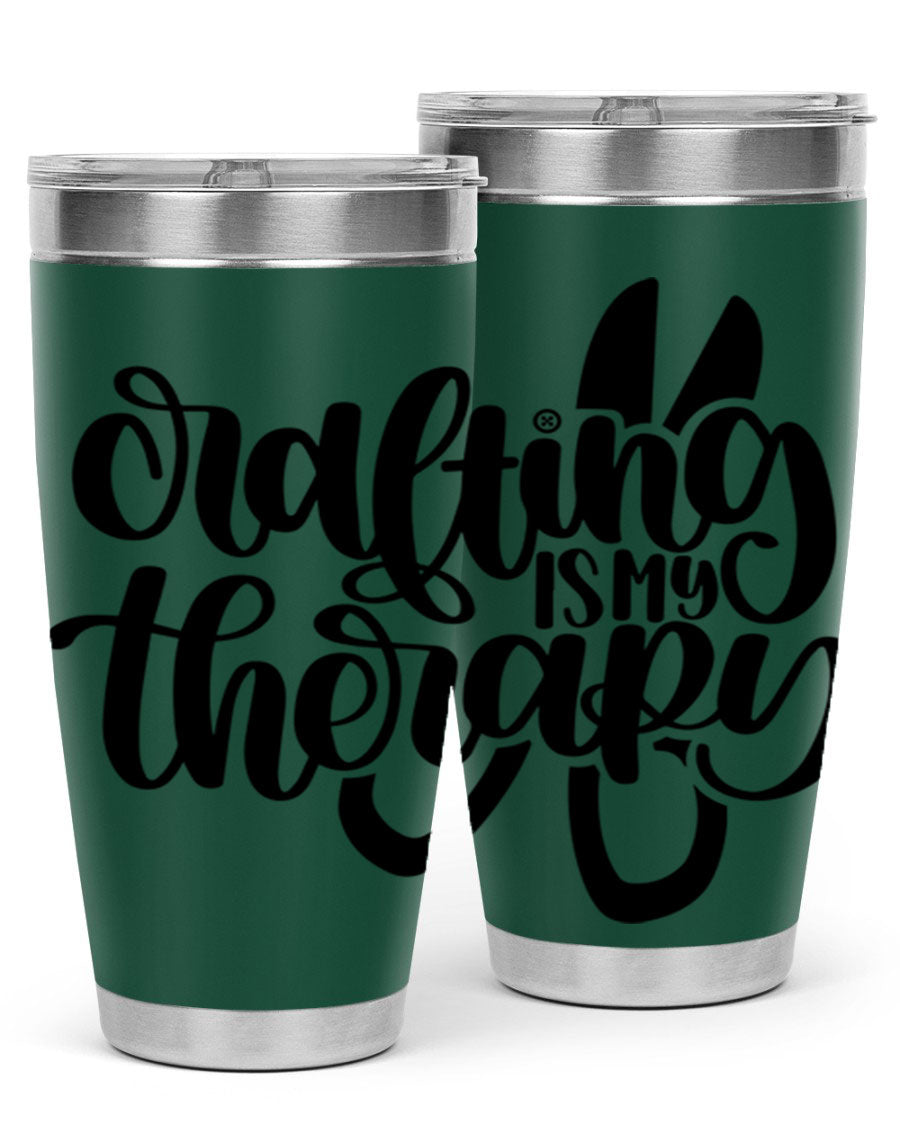 Crafting Is My Therapy 33# Tumbler in stainless steel with a vibrant design, perfect for hot and cold beverages.