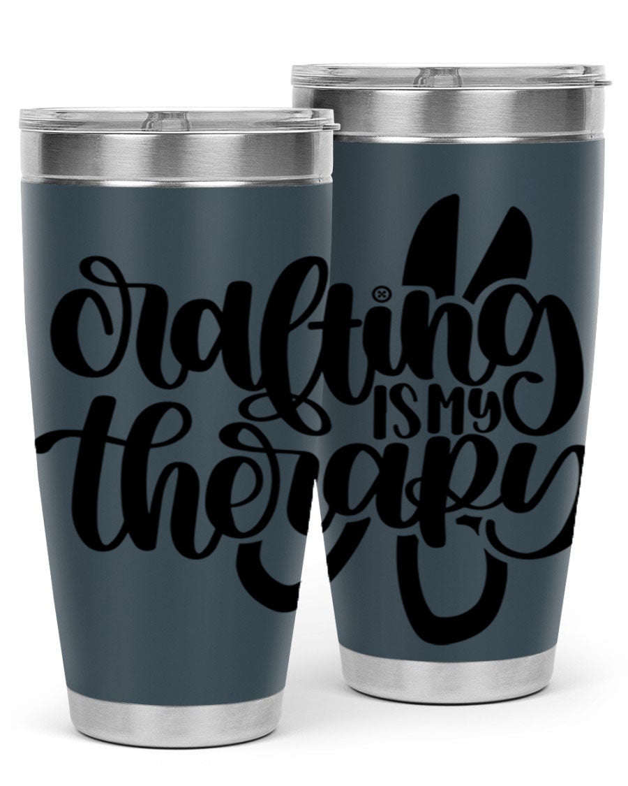 Crafting Is My Therapy 33# Tumbler in stainless steel with a vibrant design, perfect for hot and cold beverages.