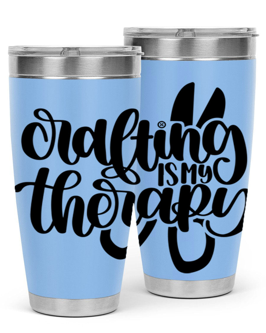 Crafting Is My Therapy 33# Tumbler in stainless steel with a vibrant design, perfect for hot and cold beverages.