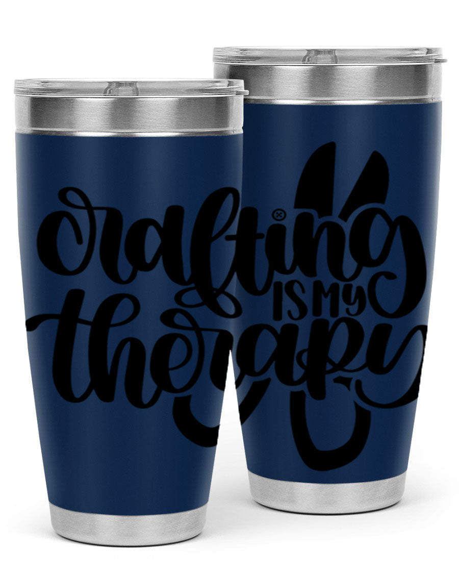 Crafting Is My Therapy 33# Tumbler in stainless steel with a vibrant design, perfect for hot and cold beverages.