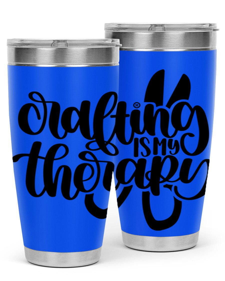 Crafting Is My Therapy 33# Tumbler in stainless steel with a vibrant design, perfect for hot and cold beverages.