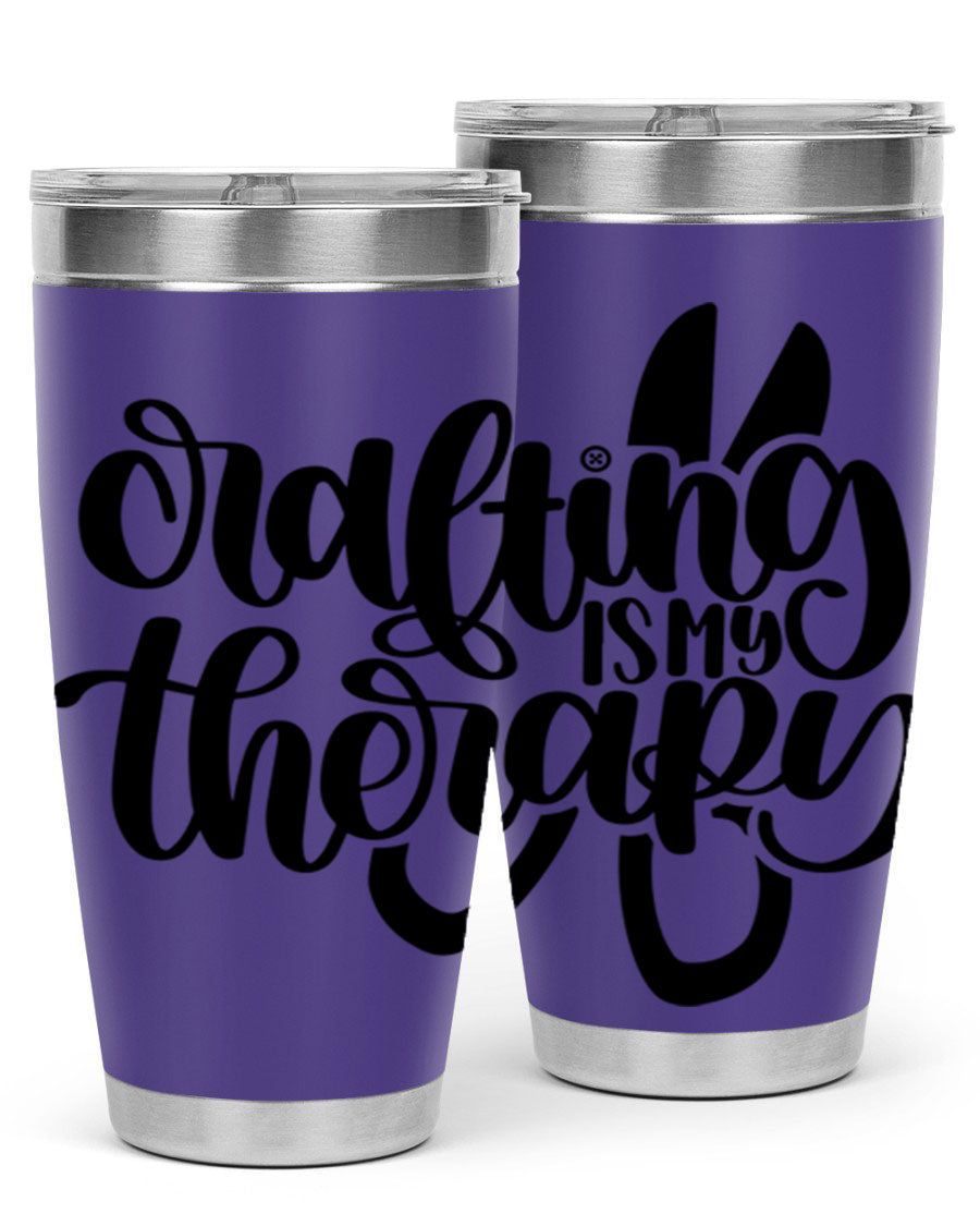 Crafting Is My Therapy 33# Tumbler in stainless steel with a vibrant design, perfect for hot and cold beverages.