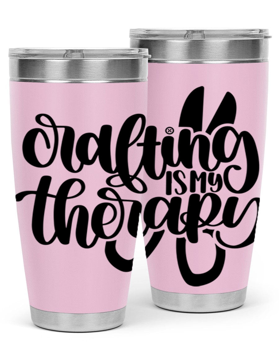 Crafting Is My Therapy 33# Tumbler in stainless steel with a vibrant design, perfect for hot and cold beverages.