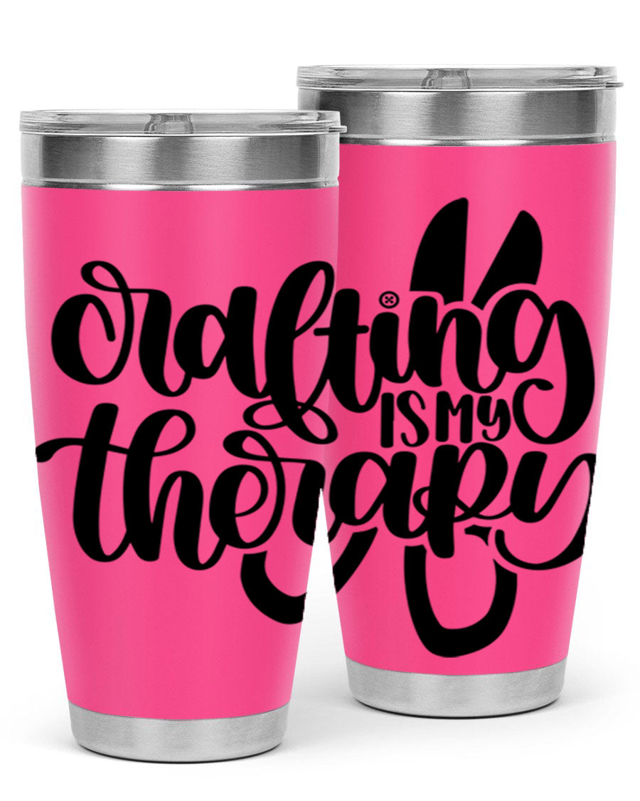 Crafting Is My Therapy 33# Tumbler in stainless steel with a vibrant design, perfect for hot and cold beverages.