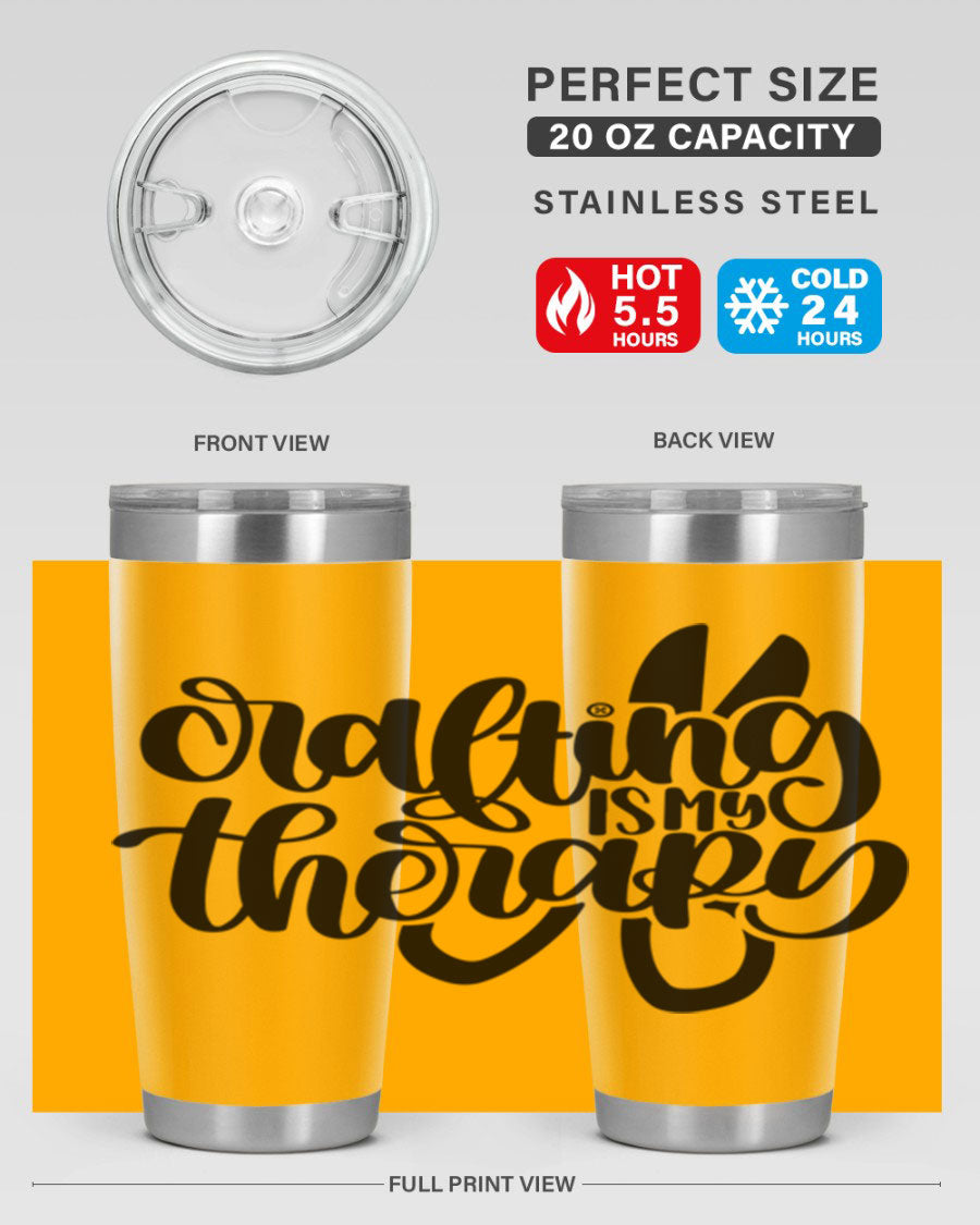 Crafting Is My Therapy 33# Tumbler in stainless steel with a vibrant design, perfect for hot and cold beverages.