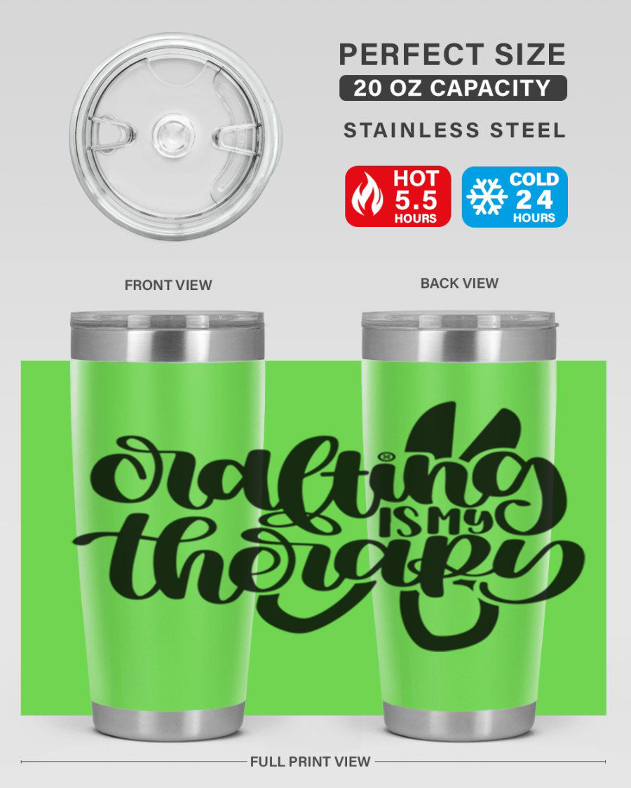Crafting Is My Therapy 33# Tumbler in stainless steel with a vibrant design, perfect for hot and cold beverages.