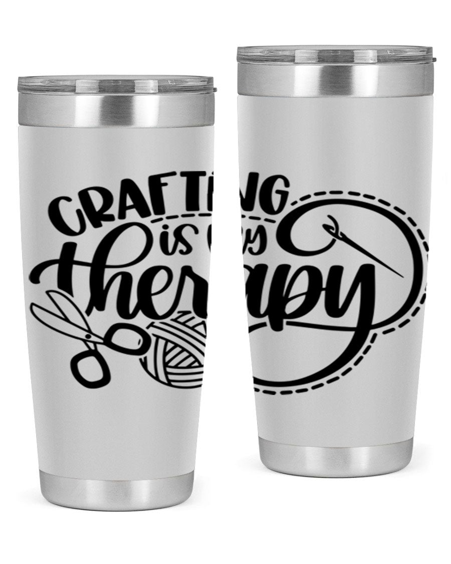 Crafting Is My Therapy 34# Tumbler, a stylish 20oz double wall vacuum stainless steel tumbler with a drink-thru lid, perfect for crafters.